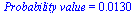 `Probability value` = 0.130e-1